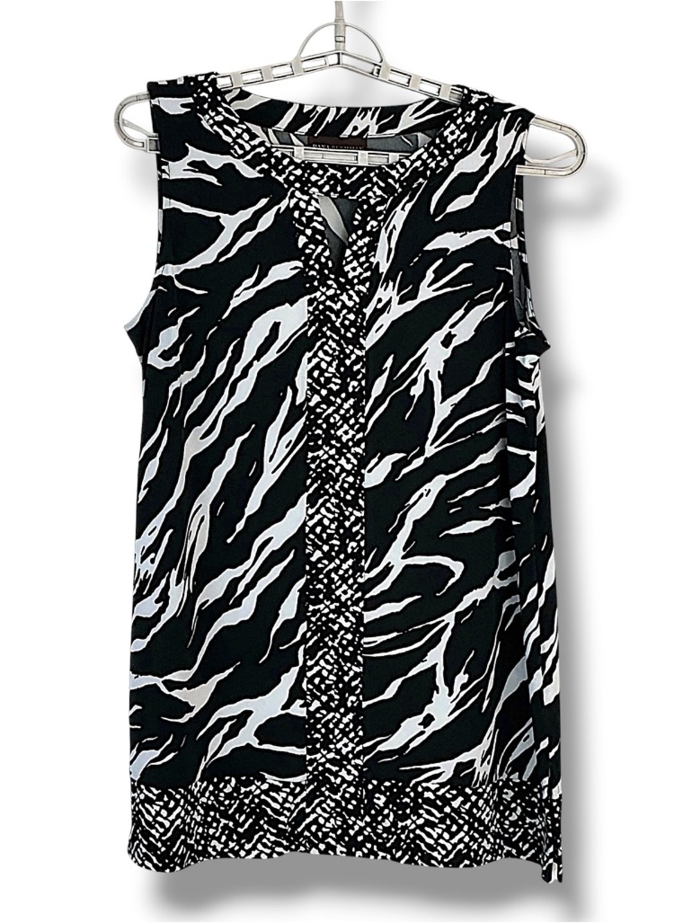 Zebra Animal Print Top Sleeveless Kehole Tunic Tank Blouse Black White Large - Picture 8 of 16